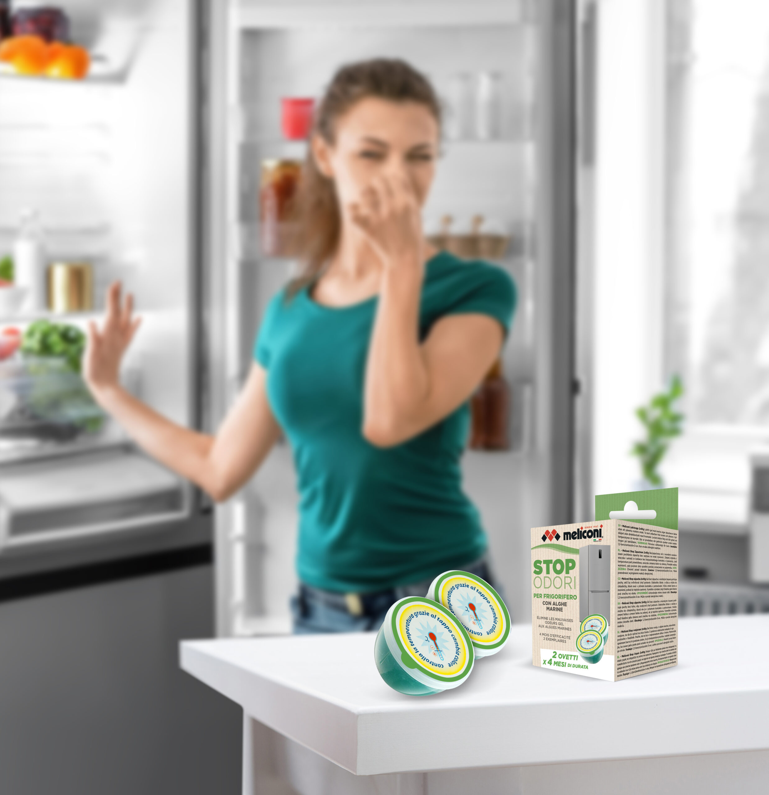 Young,Woman,Feeling,Bad,Smell,From,Refrigerator,In,Kitchen
